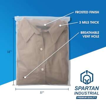 Spartan Industrial - 11” X 14” (100 Count) 3 Mil Frosted Reclosable Zip Plastic Bags with Reseal...