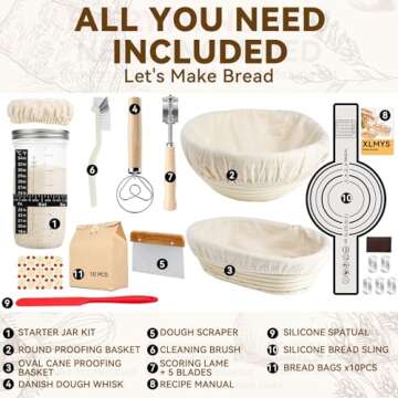 Sourdough Starter Kit, Banneton Bread Proofing Basket 9 Inch Round &10 Oval, 26 PCS Sourdough Bread ...