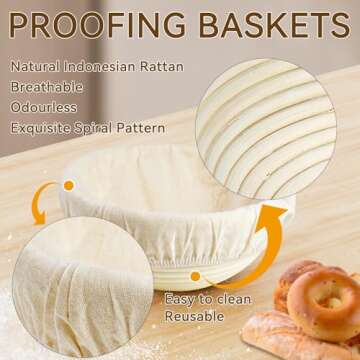Sourdough Starter Kit, Banneton Bread Proofing Basket 9 Inch Round &10 Oval, 26 PCS Sourdough Bread Baking Supplies-Sourdough Starter Jar, Bread Sling, Bread Lame, Danish Dough Whisk, Bread Bags