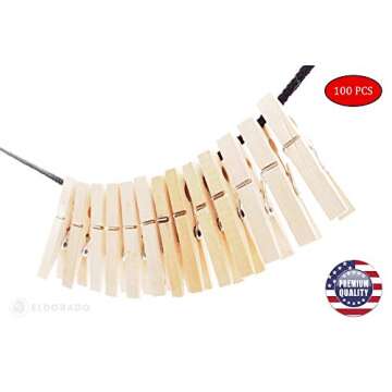 Eldorado Clothespins, Standard Natural Wooden, Stain Proof, 3 inch, 100 Value Pack, for Multipurpose Everyday Laundry, Clothes, Towels, Craft, Photos, Pictures, Decor, Baby Shower, Art Wall