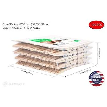 Eldorado Clothespins, Standard Natural Wooden, Stain Proof, 3 inch, 100 Value Pack, for Multipurpose Everyday Laundry, Clothes, Towels, Craft, Photos, Pictures, Decor, Baby Shower, Art Wall