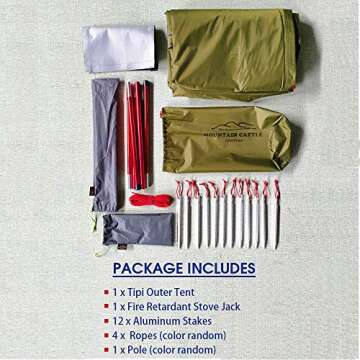 4 Persons 5lb Lightweight Tipi Hot Tents with Stove Jack, 7'3" Standing Room, Teepee Tent for Hunting Family Team Backpacking Camping Hiking (Olive Drab)