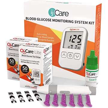Oh’Care Lite Blood Sugar Test Kit – Blood Glucose Meter with Strips and Lancets, Lancing Device,...
