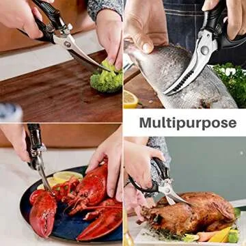 Acelone Poultry Shears - Heavy Duty Kitchen Chicken Shears With Anti-Slip Handle & Safety Lock - Poultry Scissors for Meat, Game, Chicken, Bone, Poultry & More - Spring Loaded.