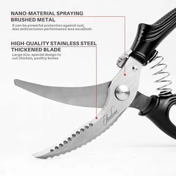 Acelone Poultry Shears - Heavy Duty Kitchen Chicken Shears With Anti-Slip Handle & Safety Lock - Poultry Scissors for Meat, Game, Chicken, Bone, Poultry & More - Spring Loaded.