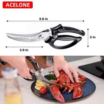 Acelone Poultry Shears - Heavy Duty Kitchen Chicken Shears With Anti-Slip Handle & Safety Lock - Poultry Scissors for Meat, Game, Chicken, Bone, Poultry & More - Spring Loaded.
