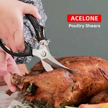Acelone Poultry Shears - Heavy Duty Kitchen Chicken Shears With Anti-Slip Handle & Safety Lock - Poultry Scissors for Meat, Game, Chicken, Bone, Poultry & More - Spring Loaded.
