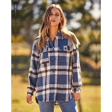 BTFBM Women's Stylish Plaid Flannel Shirt - Trendy & Cozy