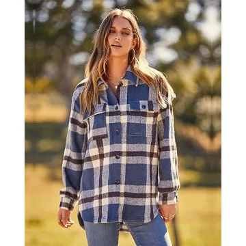 BTFBM Women's Stylish Plaid Flannel Shirt - Trendy & Cozy