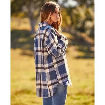 BTFBM Women's Stylish Plaid Flannel Shirt - Trendy & Cozy