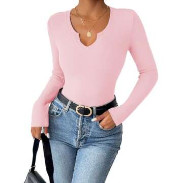 Stylish Zeagoo Women's Long Sleeve V-Neck Knit Top