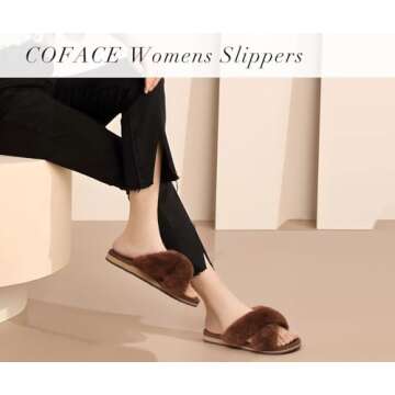 COFACE Womens Fuzzy Slides Fluff Fax Fur Cross Slippers Open Toe Yoga Mat House Slippers Sandals With Arch Support For Indoor/Outdoor