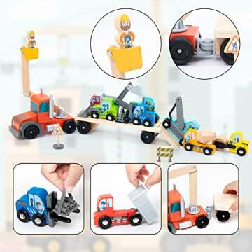 UMU Construction Toy Cars 14 PCS Wooden Kids Mini Vehicles for Toddlers, Compatible to Thomas Train ...