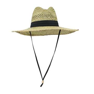 SUN & FUN Men's Straw Outback Lifeguard Sun Hat with Wide Brim, Natural/ Black, One Size / Adjustable