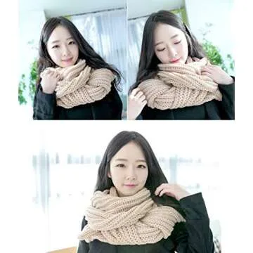 Aonal Women And Mens Winter Thick Cable Knit Wrap Chunky Long Warm Scarf,B-Beige