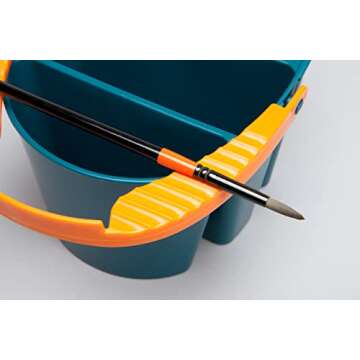 Mijello Art Organizer Water Bucket with Wiping Pad, 3 Compartments, 2 Liters, Blue with Orange Handle (92-WP4021)