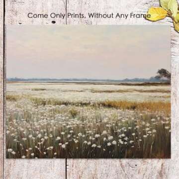 Spring Meadow Painting Print, Vintage Landscape Print, Country Field Art Print, Vintage Farm House W...