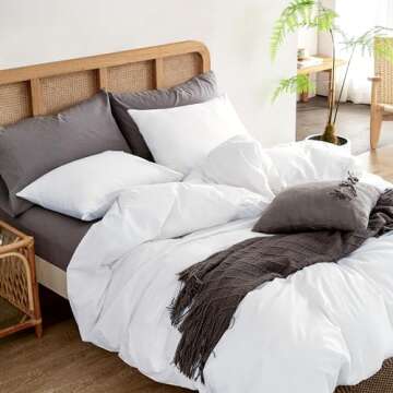 ATsense Duvet Cover King Size, 100% Washed Cotton, Linen Feel, Super Soft Comfortable, 3-Piece White...