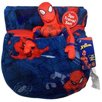 Jay Franco Marvel Spiderman Travel Set - 3 Piece Kids Travel Set Includes Blanket, Pillow, & Plush