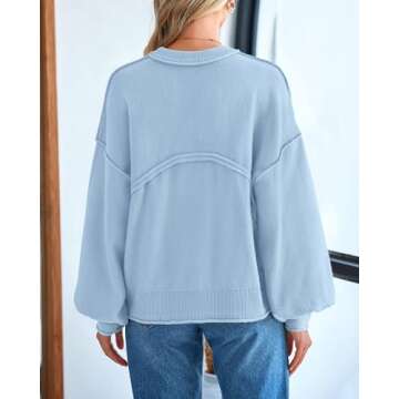 BTFBM Women's Lantern Long Sleeve Sweaters 2025 Winter Casual Crewneck Outfits Ribbed Hem Knitwear Fall Pullover Tops(Light Blue, Large)