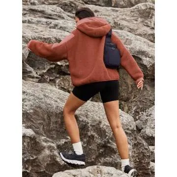 Panadila Womens Half Zip Pullover with Pockets Sherpa Hoodie Oversized Hooded Sweatshirt Warm Fleece Jackets(Brick Red,L)
