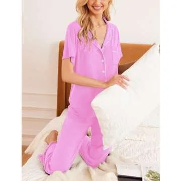 Ekouaer Women’s Soft Button Down Pajama Set in Pink