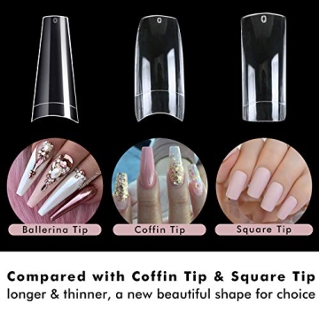 Clear Acrylic Nail Tips - Coffin Nail Tips BTArtbox 500pcs Artificial Ballerina shaped Fake Nails Half Cover False Nail with Case for Nail Salons and DIY Nail Art, 10 Sizes