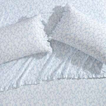 Laura Ashley - Queen Sheet Set, Breathable Percale Cotton Bedding, 200 Thread Count, Floral Home Decor (Victoria Blue, Queen)