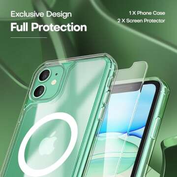 TAURI for iPhone 11 Phone Case Clear [Compatible with Magsafe], with 2X HD Screen Protector, [Milita...