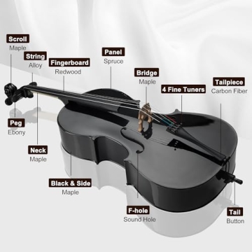 Premium Poseidon Cello with Case & Bow for Beginners