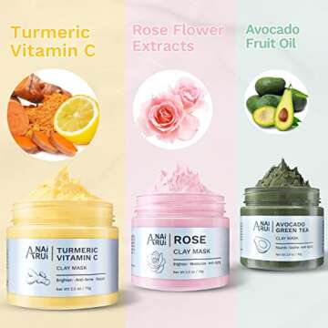 ANAI RUI Turmeric Vitamin C Clay Mask -Rose Facial Mask -Avocado Green Tea Mud Mask,Facial Mask Skin...