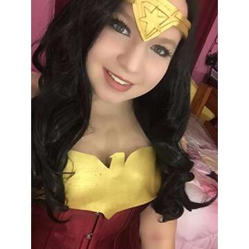 Topcosplay Black Wigs for Women Long Wavy Middle Part Full Wigs Halloween Cosplay Synthetic Wig