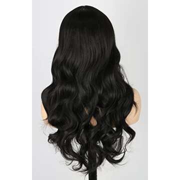 Topcosplay Black Wigs for Women Long Wavy Middle Part Full Wigs Halloween Cosplay Synthetic Wig