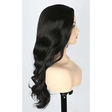 Topcosplay Black Wigs for Women Long Wavy Middle Part Full Wigs Halloween Cosplay Synthetic Wig
