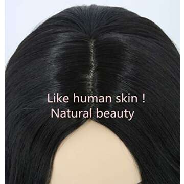 Topcosplay Black Wigs for Women Long Wavy Middle Part Full Wigs Halloween Cosplay Synthetic Wig