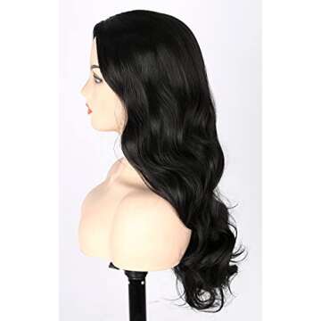 Topcosplay Black Wigs for Women Long Wavy Middle Part Full Wigs Halloween Cosplay Synthetic Wig