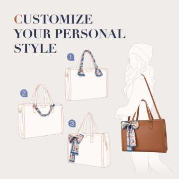 Missnine Laptop Tote Bag for Women 15.6 Inch Leather Work Bags Teacher Computer Purse Briefcase Handbag for Office, Travel