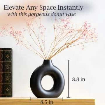 Modern Vases for Home Decor, Circle Vase with Hole, Vase for Pampas Grass, 9-in Black Vase, Donut Vase, Black Vase for Pampas Grass, Black Vases Home Decor, Black Ceramic Vase, Boho Vases for Decor