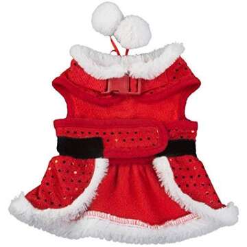 Friends Forever Santa Coat Cozy Sequin Vest Winter Jacket Sweater Hoodie Furry Collar Red Harness Pet Puppy Dog Christmas Clothes Costume Outwear Apparel Cat (Small)