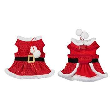Friends Forever Santa Coat Cozy Sequin Vest Winter Jacket Sweater Hoodie Furry Collar Red Harness Pet Puppy Dog Christmas Clothes Costume Outwear Apparel Cat (Small)