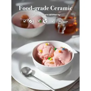 DOWAN 10 OZ Small Ceramic Bowls Set of 4 - White Bowls for Dessert, Dip, Side Dishes, Ice Cream, Fruit, Rice - Dishwasher & Microwave Safe