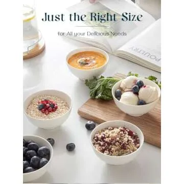 DOWAN 10 OZ Small Ceramic Bowls Set of 4 - White Bowls for Dessert, Dip, Side Dishes, Ice Cream, Fruit, Rice - Dishwasher & Microwave Safe