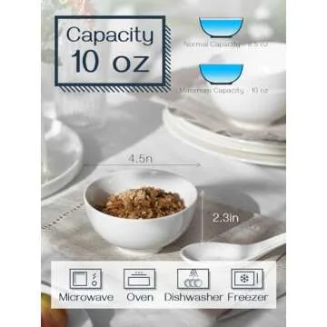 DOWAN 10 OZ Small Ceramic Bowls Set of 4 - White Bowls for Dessert, Dip, Side Dishes, Ice Cream, Fruit, Rice - Dishwasher & Microwave Safe