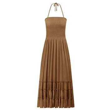 R.Vivimos Womens Summer Boho Sexy Backless Long Dresses (Small, Brown)