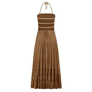 R.Vivimos Womens Summer Boho Sexy Backless Long Dresses (Small, Brown)