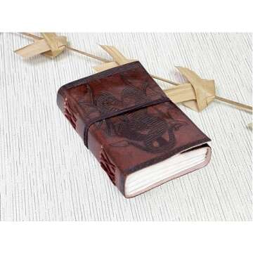 AzureGreen DOUBLE DRAGON Blank Page BOOK Handcrafted Leather Writing Unlined 5 x 7 JOURNAL (Brown)