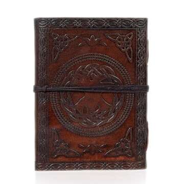 AzureGreen DOUBLE DRAGON Blank Page BOOK Handcrafted Leather Writing Unlined 5 x 7 JOURNAL (Brown)