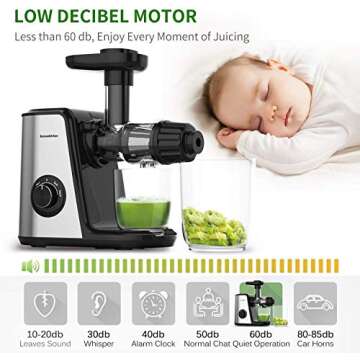 Cold Press Juicer Machines, Bonsenkitchen Slow Juicer Masticating Juicer Easy to Clean, BPA Free, Quiet Motor & Reverse Function,Juicer Extractor Machines Vegetable and Fruit,Celery, Carrot,High Nutrition Reserve