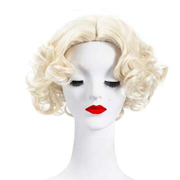 WELLKAGE Short Blonde Curly Wavy Cosplay Marilyn Monroe Wig