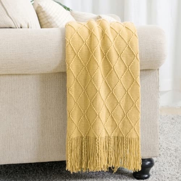 BOURINA Mustard Throw Blanket Soft Decorative Knit 50x60